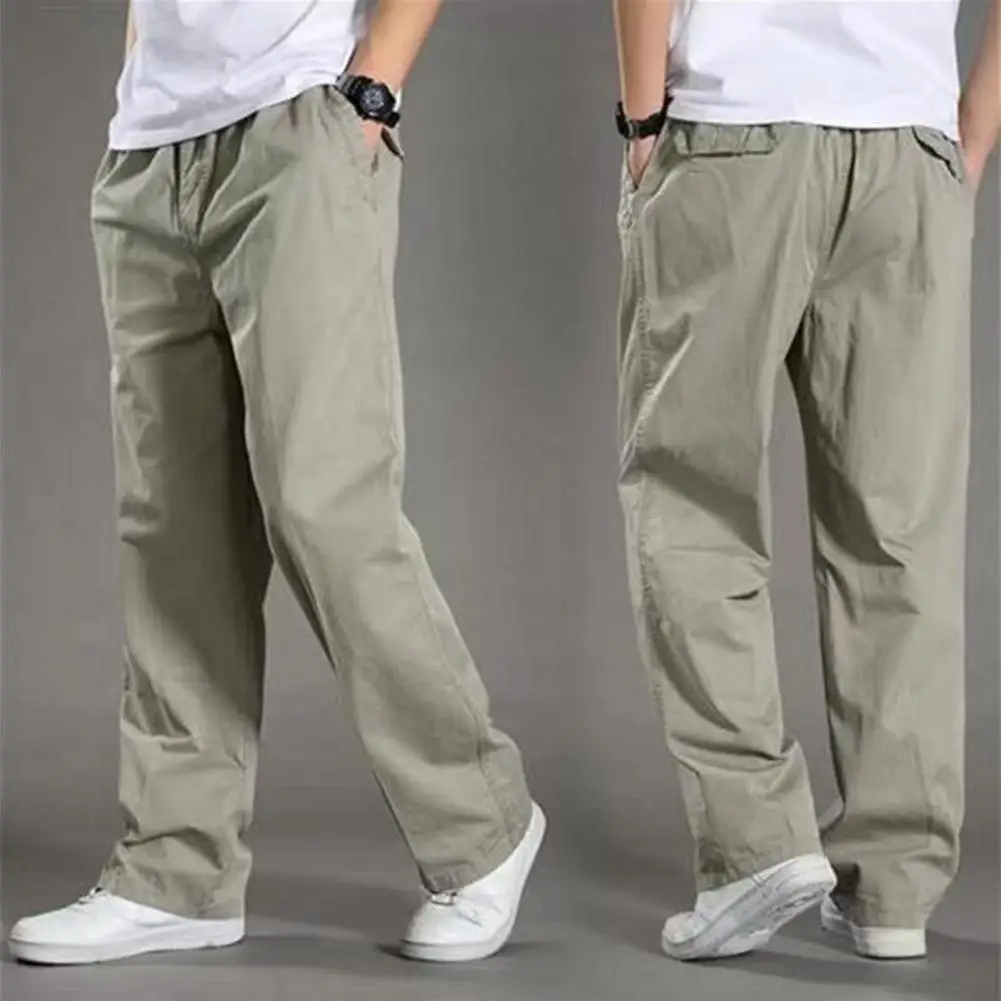 Spring Autumn Thin Men's Casual Pants Work Pants Large Size Loose Men's Long Cargo Pants Elastic Waist Lightweight