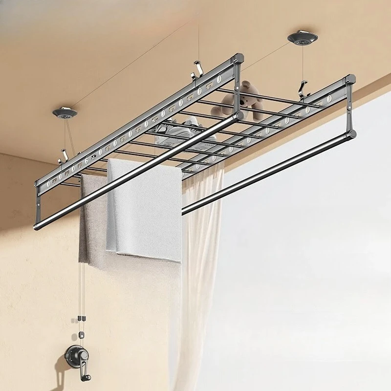 Lifting drying rack balcony household hand crank indoor manual hanger automatic double rod top installation
