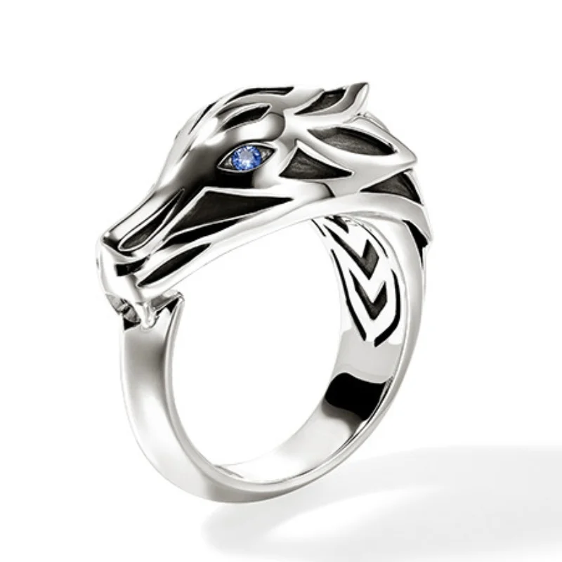 

Trendy Zodiac Dragon Ring For Men Jewelry Personality Stone Eye Animal Design Male Index Finger Ring Adjustable