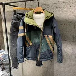 Men Coat Autumn and Winter New Korean Style Diagonal Zipper Hooded Thickened Warm Quilted Cotton Coat