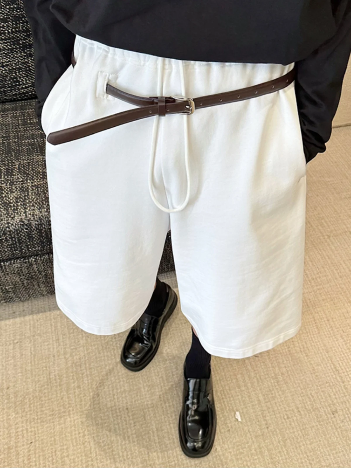 

Lightweight Pure Cotton Knitted Straight Leg Wide Pants Dstring Sport Fce orts Men's Belt Loose Haome Ca...