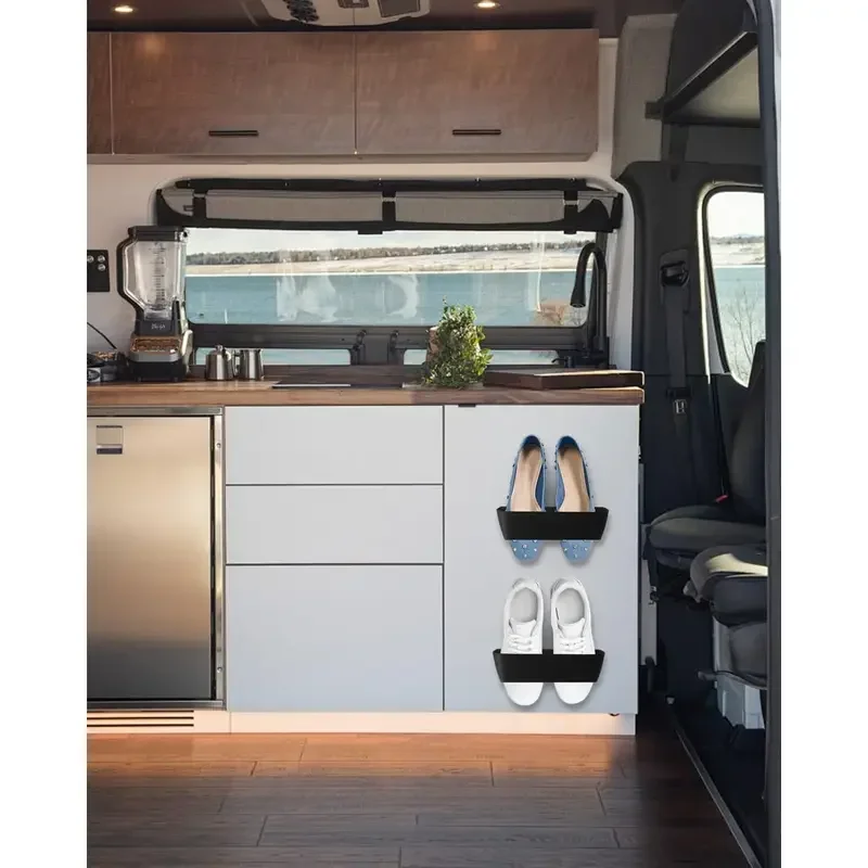 2Pcs RVs Wall-Mounted Storage Box Durable Plastic No Drilling Self-Adhesive Shoe Racks Storage Pocket For RV Caravan Camping
