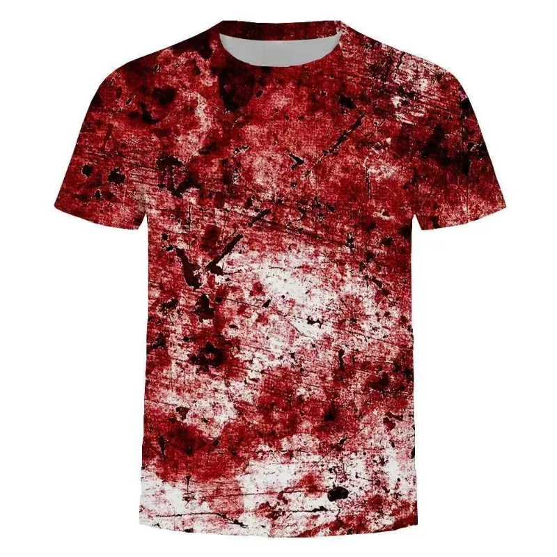 العصرية الجديدة المتضخم تي شيرت الرجال ثلاثية الأبعاد المطبوعة نمط بقع الدم المطبوعة قصيرة الأكمام Harajuku تصميم شخصي قميص المرأة #3