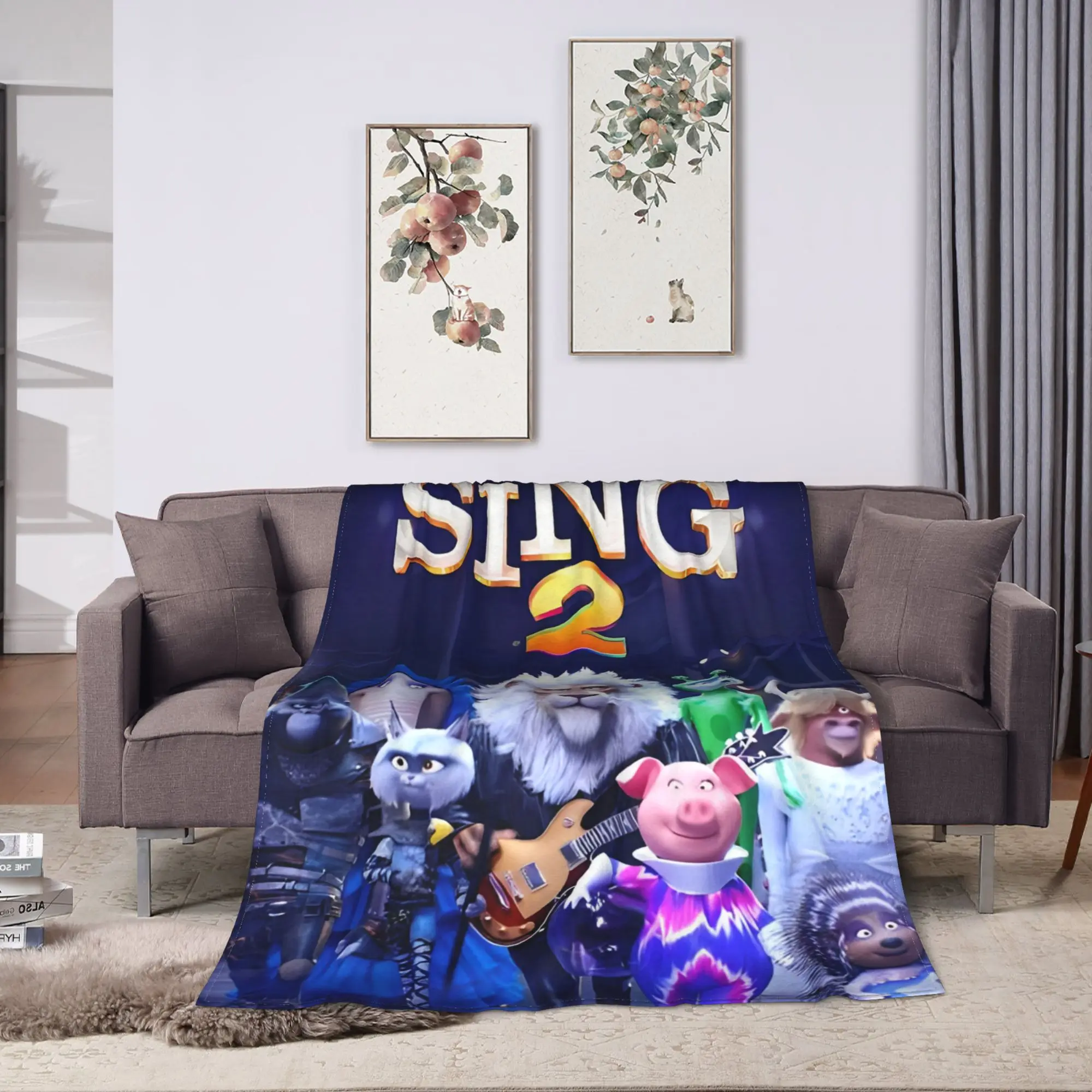 Sing 2 Movie All Characters  Blankets  Camping Flannel Throw Blanket For Couch Bed Super Warm Custom DIY Quality Bedspread