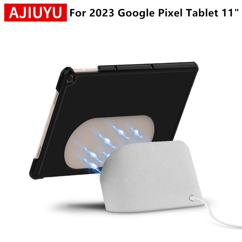 

Чехол AJIUYU для Google Pixel Tablet, 11 дюймов, 2023, защитный чехол из искусственной кожи, жесткая поддержка ПК, совместимая зарядная база динамика