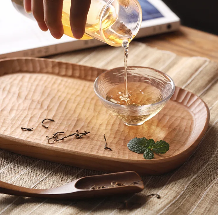 

Japanese handmade tea tray solid wood carving oval tray creative wooden kung fu tea set tray coffee snack tray