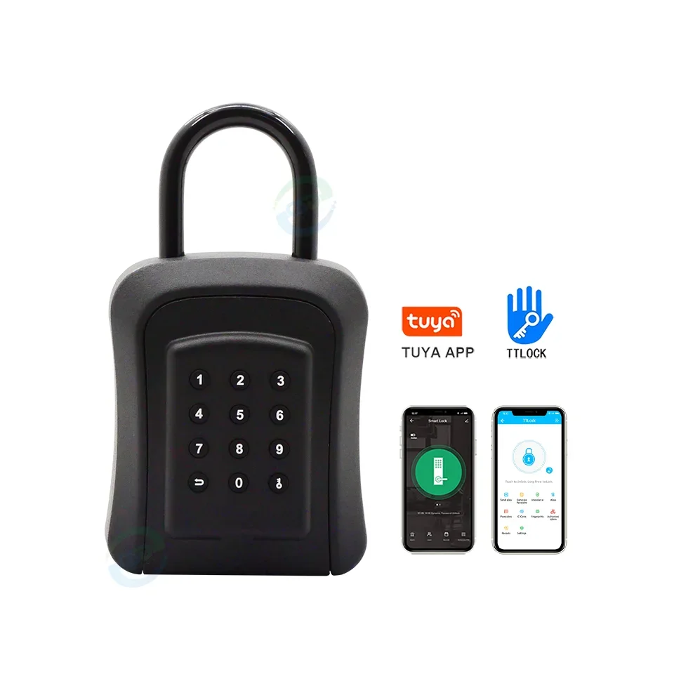 TTlock Tuya App Smart Digital Key Lock Box Waterproof Outdoor Wall Mounted Security Lockbox with Access Code for Wood Door Keys