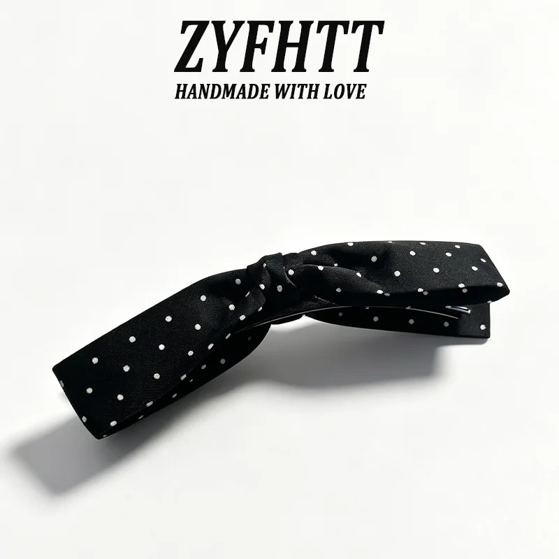 1/2 Stück ZYFHTT Schwarz-weiße gepunktete Haarspange mit Schleife für Damen, elegante Haarspange für den täglichen Gebrauch, Bananenspange, modische Haarspange für Mädchen, Pferdeschwanzspange – Detail 5