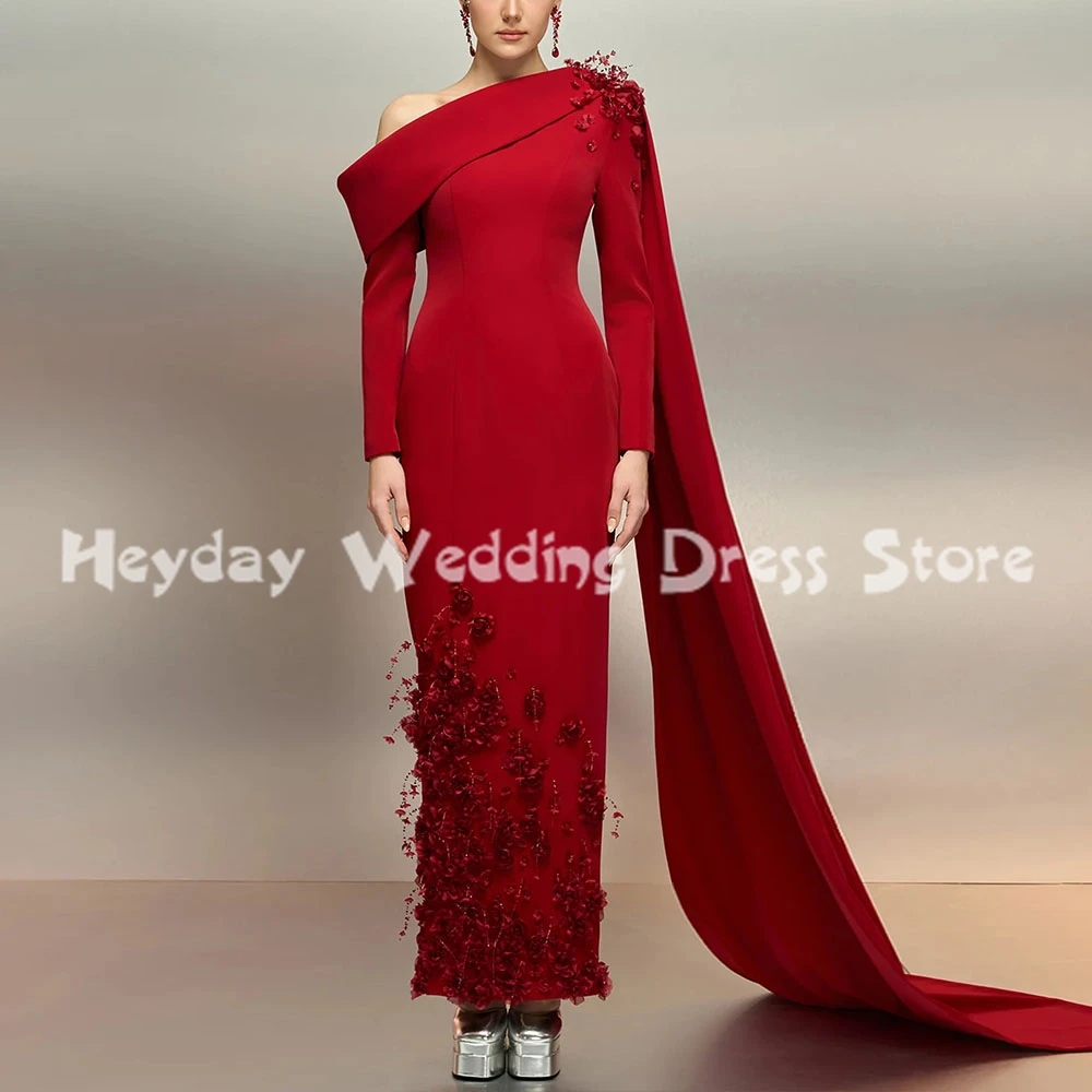 

Heyday Women's One-shoulder Straight 3D Flowers Ankle-Length Evening Dresses With Long Sleeves Formal Elegant Dresses 2025