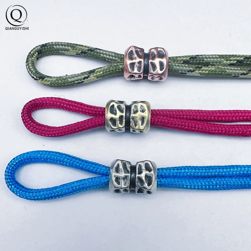 Irregular Hammer Texture Cylinder Brass EDC Knife Bead DIY Paracord Lanyard Pendant Outdoor Flashlight Umbrella Rope Accessories