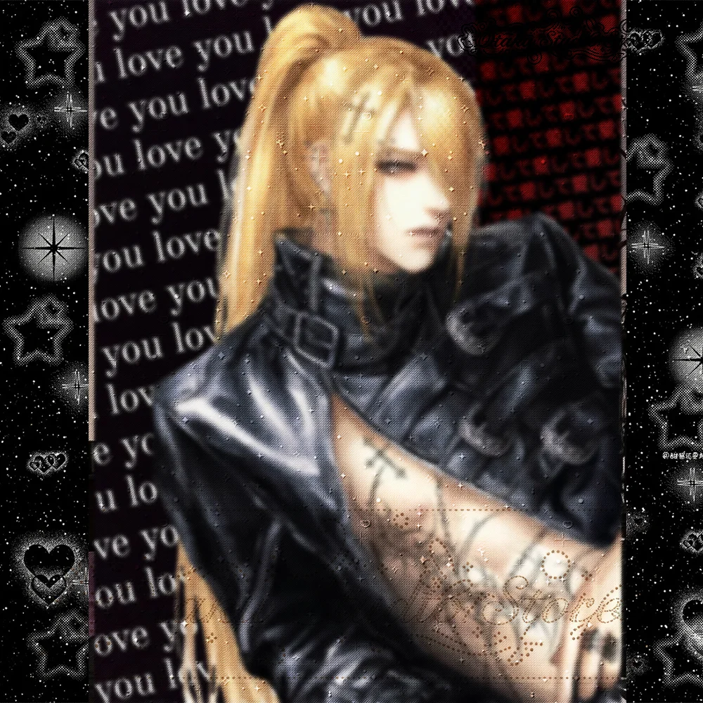 きりきり Blonde High Ponytail Man Cross Tattoo Leather Jacket Dark Gothic Vertical Tapestry Y2K Door Wall Hanging