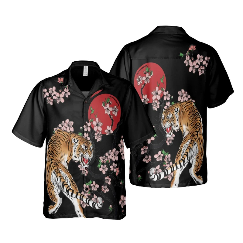 

Fashion Hawaiian Tiger 3D Printed Shirts For Men Clothes Casual Aloha Flower Beach Shirts Funny Cat Animal Short Sleeve Kids Top