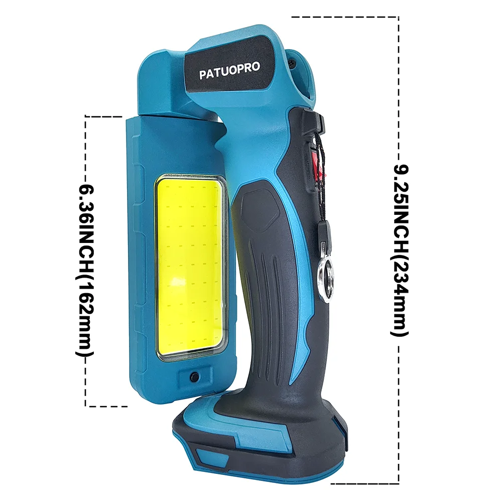 PATUOPRO Cordless LED Flashlight  Adjustable Outdoor Handheld Rechargeable Work Light Compatible Makita 18V Battery(No Battery)