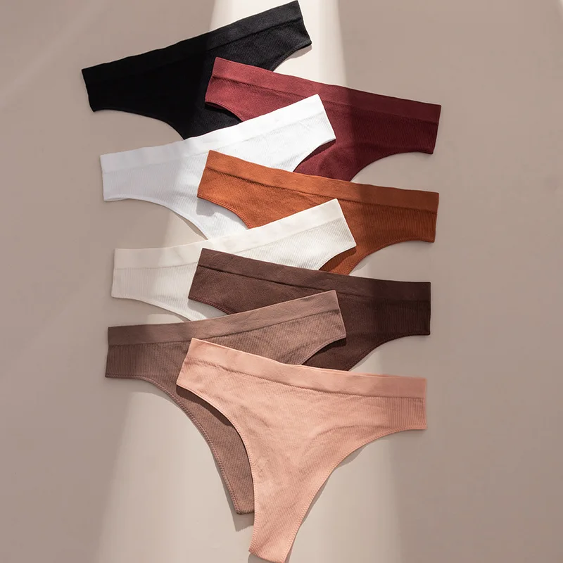 Sexy Threaded Thongs Plus Size Women Panties Solid T-back Yoga G-string Seamless Breathable Lingerie Femme Girl Briefs Intimates