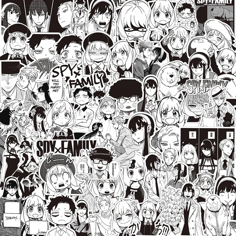 

10/30/70pcs Anime Black White SPY×FAMILY Cartoon Stickers Cute Anya Forger Decals DIY Luggage Phone Car Decoration Sticker Pack