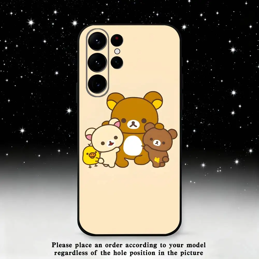 Etui na telefon Cartoon Cute Rilakkuma do Samsunga S25, S24 Ultra, S20, S30 plus, S22 plus, S23, S30 Ultra 5G, silikonowe, czarne.