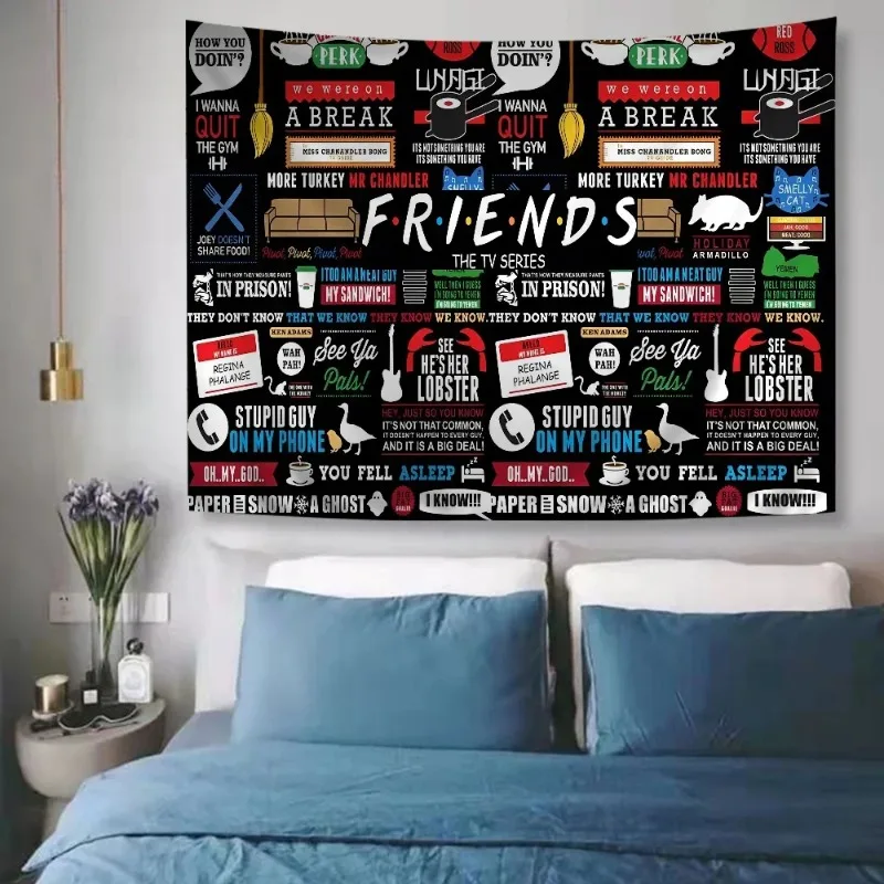 Classic Friends TV Show Funny Quotes DIY Wall Tapestry for Living Room Home Dorm Decor Wall Art Decor