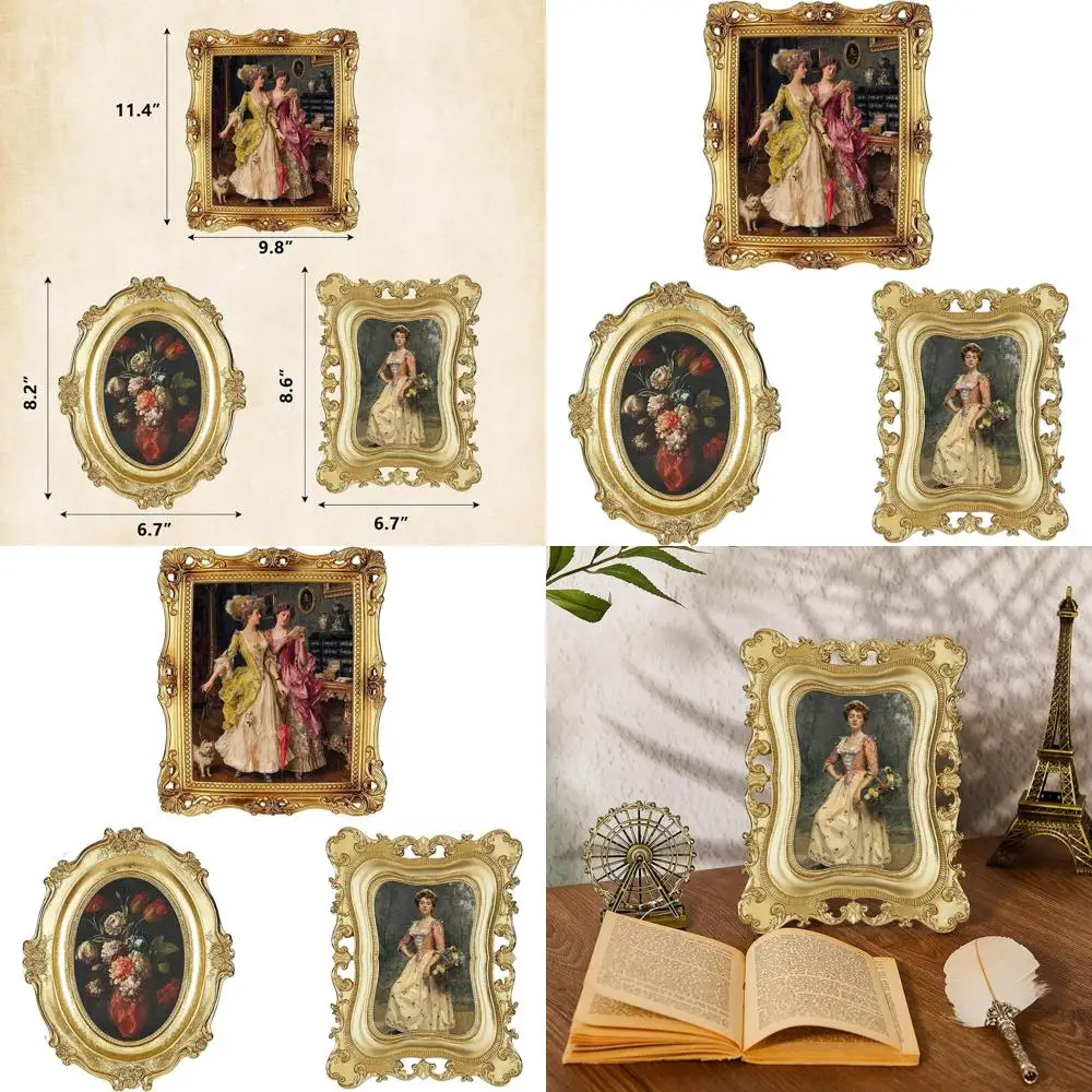 

Набор винтажных прямоугольных фоторамок из смолы золотого цвета для демонстрации произведений искусства и домашнего декора