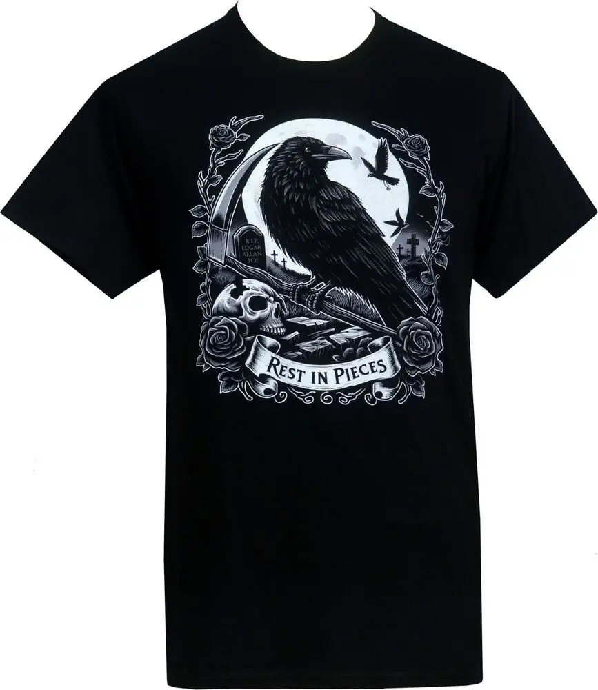 Men's Gothic T-Shirt Rest in Pieces Raven Tomb Edgar Allan Poe Scythe Moon RosesLuxury Brand Retro OversizedCartoon vintage Luxu