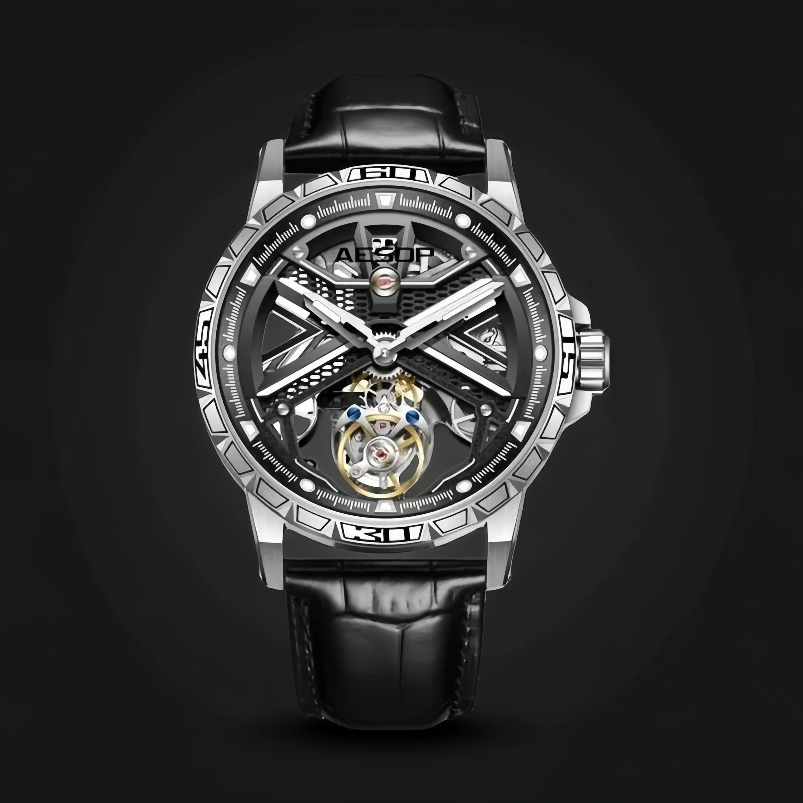 

AESOP Personality Mechanical Tourbillon Watch Man Original Skeleton Tourbillon Movement Watches Mens Luxury Sapphire Mirror