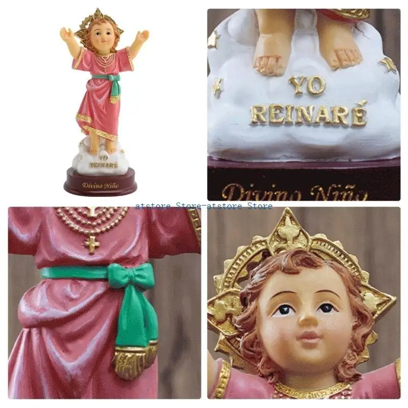 

H37D Handpainted Divine Child Figure with Open Arm and Base Catholic Ornament for Spiritual Inspiration and Christmas Decors