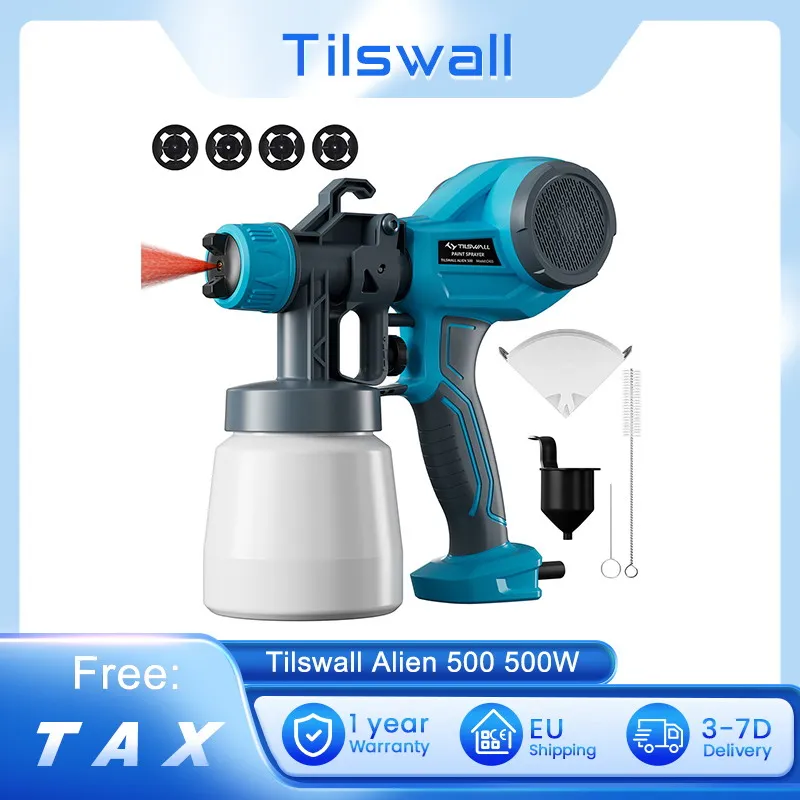 Tilswall Alien 500W Paint Sprayer with 3 Spray Patterns & 3 Nozzles Sizes, Max 550ml/min Spray Speed 100 DIN-S Maximum viscosity