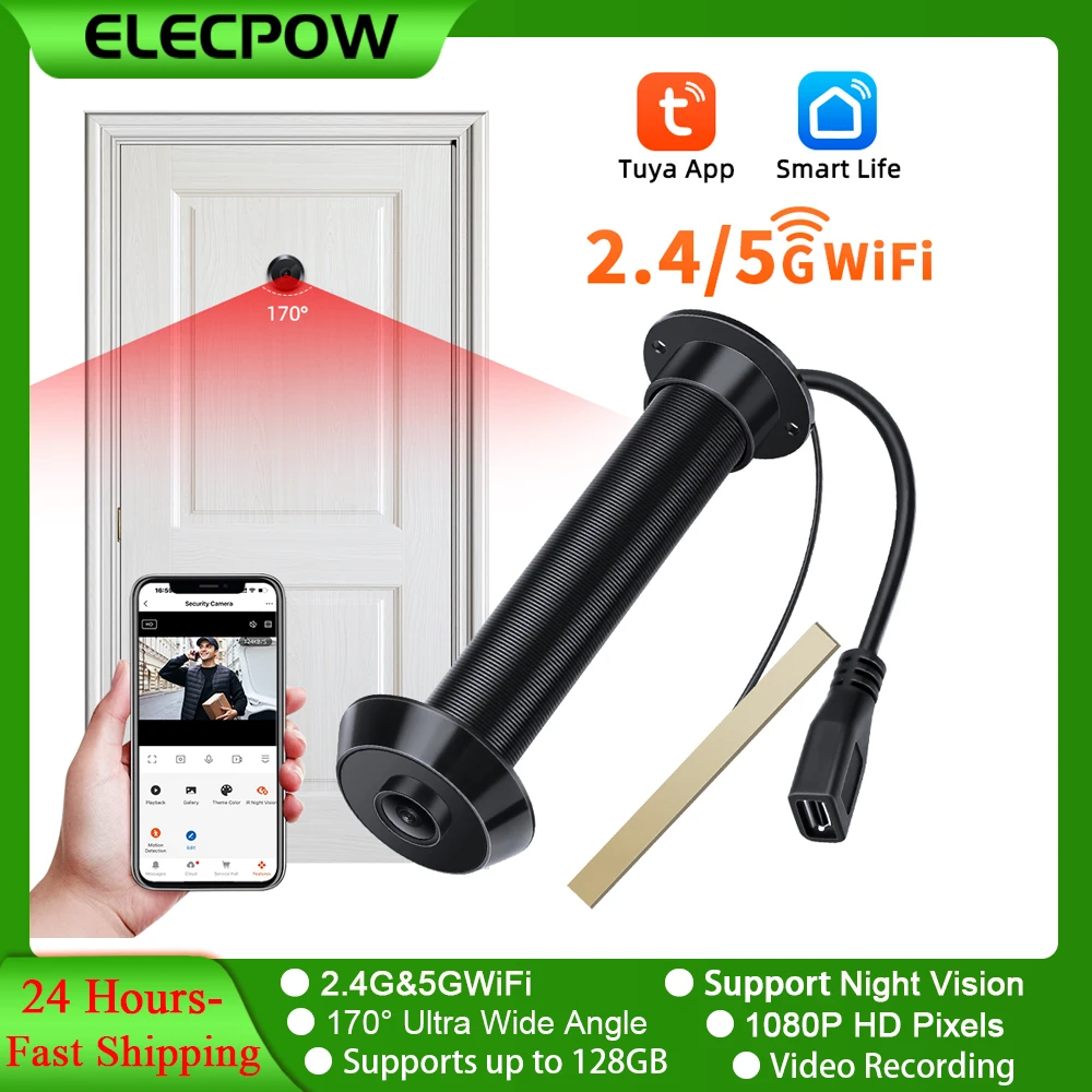 

Elecpow Tuya Wifi Peephole Door Camera 2.4G&5G 1080P Full HD PIR Night Vision Motion Detection Door Viewer Camera No Battery