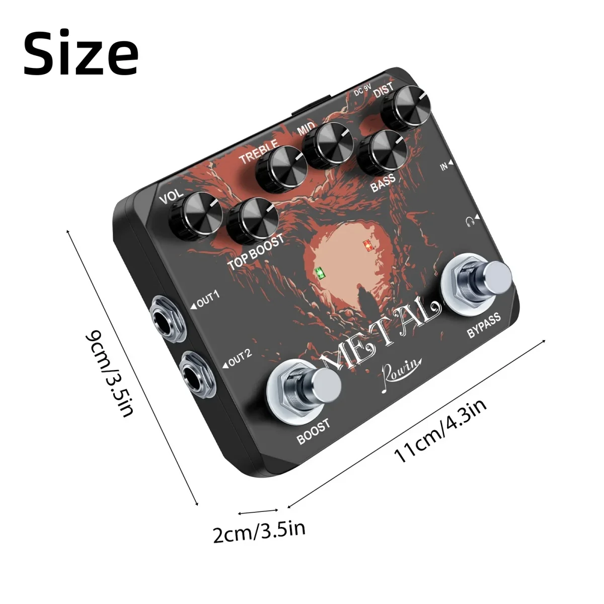 Rowin LTL-03 Distortion Effect Pedal,Thicker Clearer Voice True Bypass Easily Adjustable Tone for Electric Guitar Bass Accessory