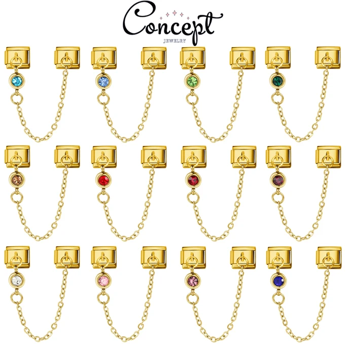 2025 جديد أزياء المرأة الذهبي 12 أشهر عيد ميلاد الزركون الإيطالية سحر 9 مللي متر ربط الفولاذ المقاوم للصدأ الاكسسوارات سوار DIY بها بنفسك مجوهرات #2