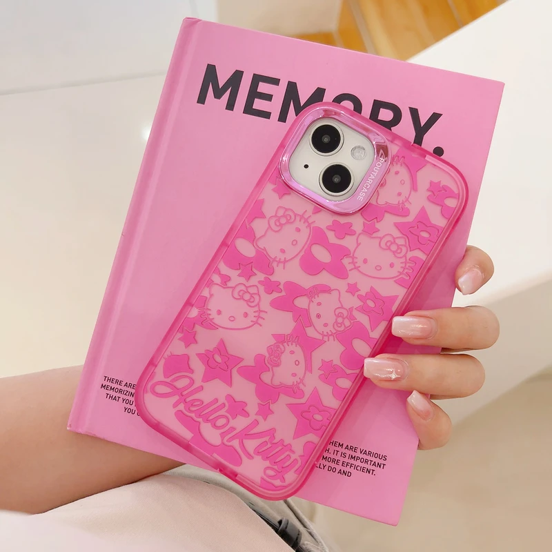 Cute Sanrio Hello Kitty Y2K Hidden bracket Phone Case For iPhone 15 Pro Max 14 13 12 11 Pro Max Shockproof IMD Hard Cover