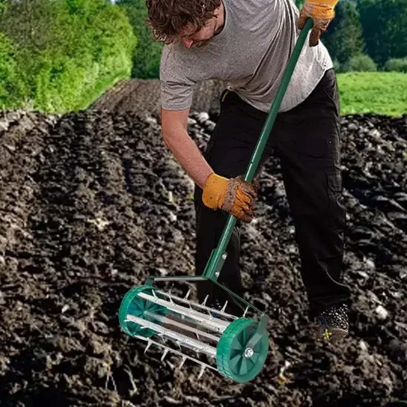 Heavy Duty Manual Lawn Scarifier Carbon Steel Lawn Aerator Detachable Threaded Pipe Waterproof Anti-slip Handle Lawn Trimmer