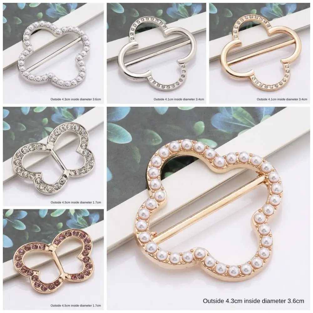 Pearl Scarf Ring Clip Gold Silver Rhinestone Clothing Wrap Holder Side Waist Tightener Metal Shirt Clip Buckle for Women Lady