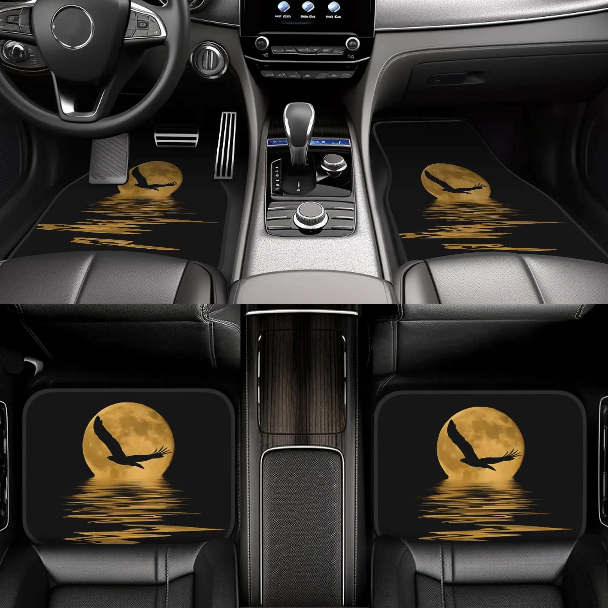 Set Of 4 Premium Car Floor Mats With Birds And Moon Design - Universal Fit, Easy To Clean Complete Interior Additions