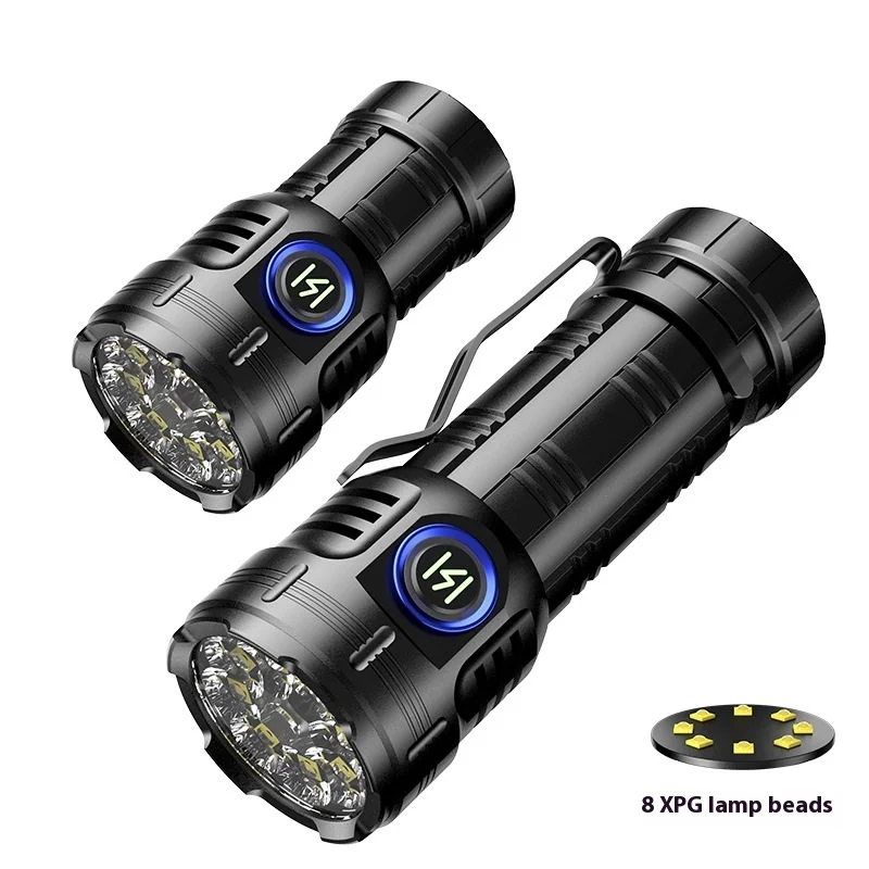 LED Flashlight High Power USB Rechargeable 8 * XPG Beads Lantern Tail Magnet Clip Torch Waterproof Portable Mini Lighting Lamp