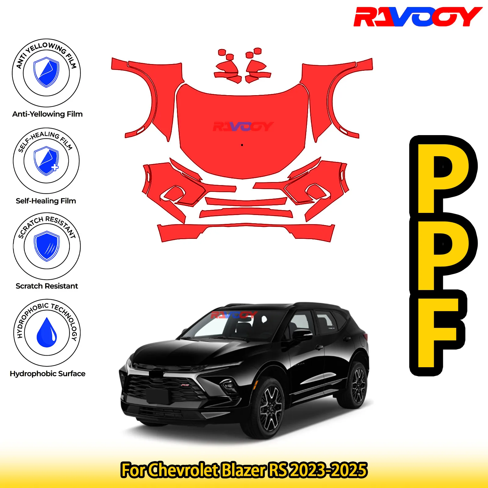 

For Chevrolet Blazer RS 2023-2025 Glossy Matte Black Precut front PPF Kit Paint Protection Film