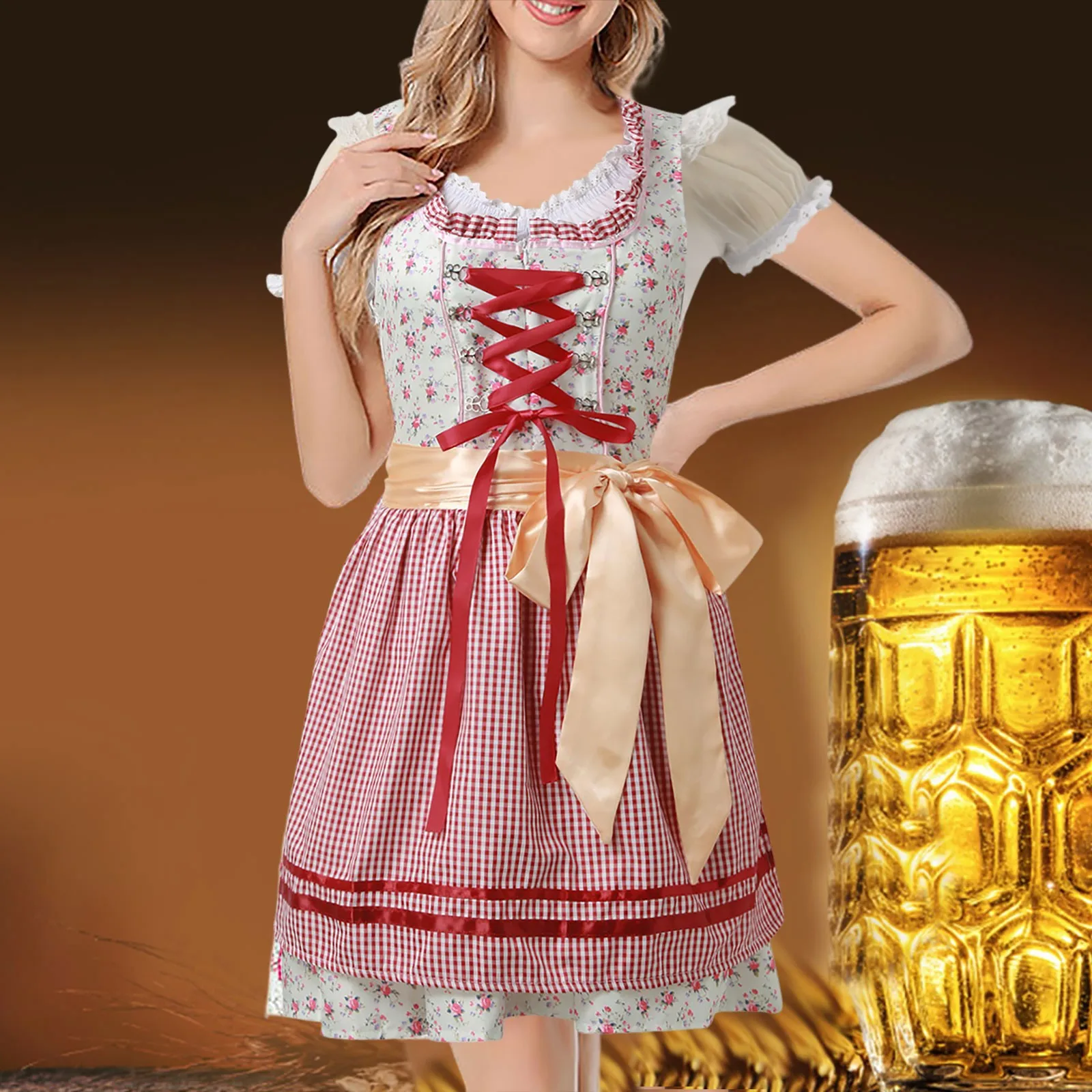 Ladies German Dirndl Dress Oktoberfest Dirndl Lace Up Festival Dress Oktoberfest Costume Cosplay Costume Party Plus Size Dress