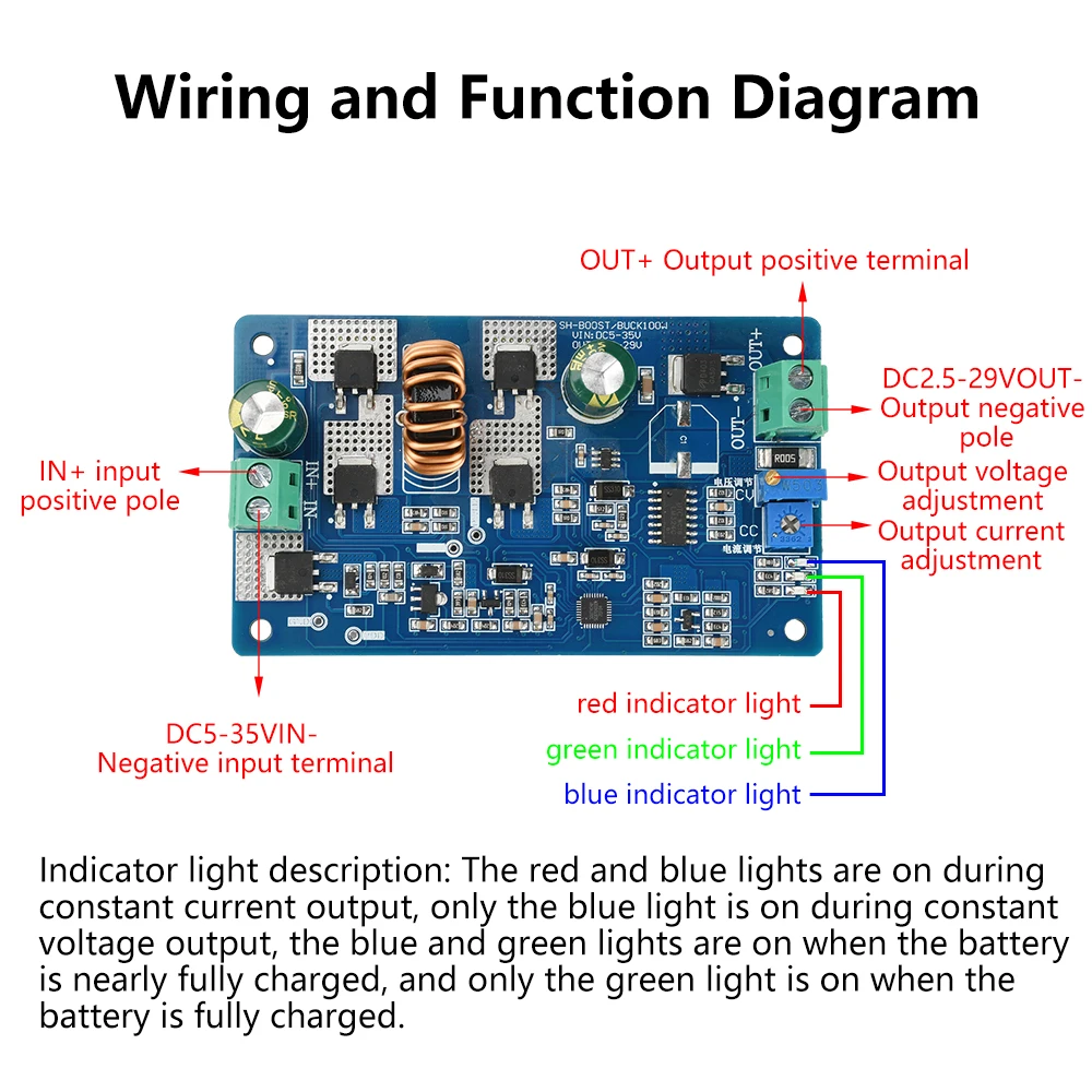 DC 5-35V 10A Auto Boost Buck alta potencia voltaje constante corriente constante carga de batería módulo controlador LED 90%-97% de eficiencia