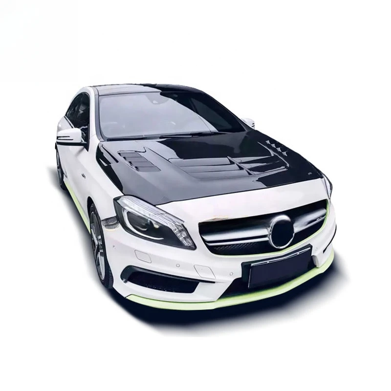 High Quality Black Carbon Fiber Engine Hood Bonnet Replacement Parts Fit W176 Aftermarket Car Styling Upgrade Accessories