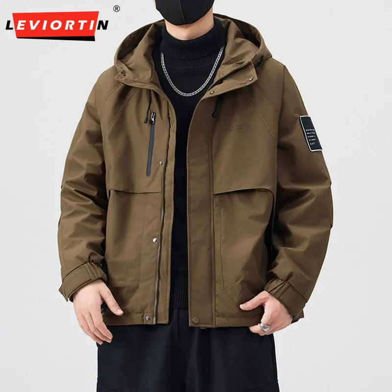 

Мужская осенне-зимняя крутая и модная модная брендовая свободная повседневная рабочая одежда с капюшоном, двусторонняя хлопковая теплая ветрозащитная куртка