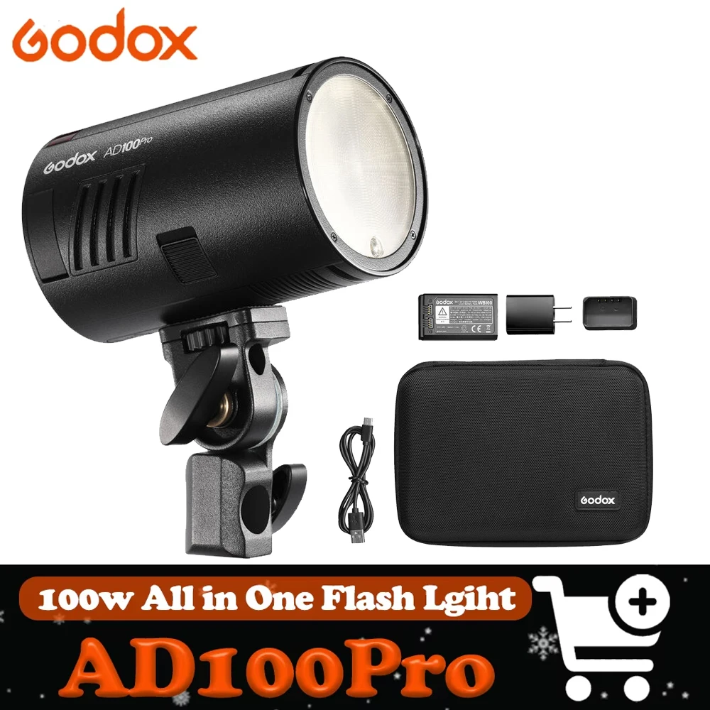 

Вспышка Godox AD100Pro 100W с круглой головкой, карманная, для видеосъемки, 2.4G TTL Speedlite для фото- и видеосъемки, интервью