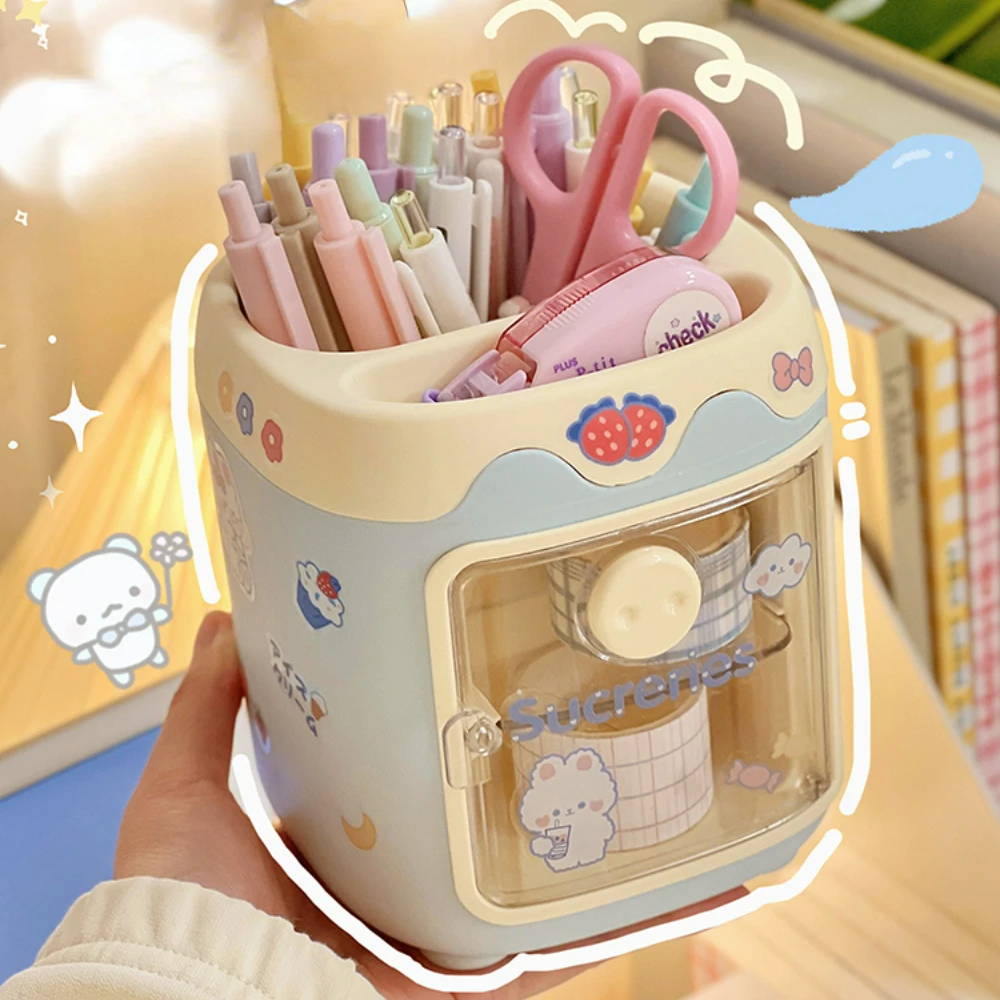 Ins Kawaii Pen Holder Desk Organizer Cute Cartoon Desktop Stationery Storage Box Office Display Storage Tube Sweet Pencil Case - Image 2