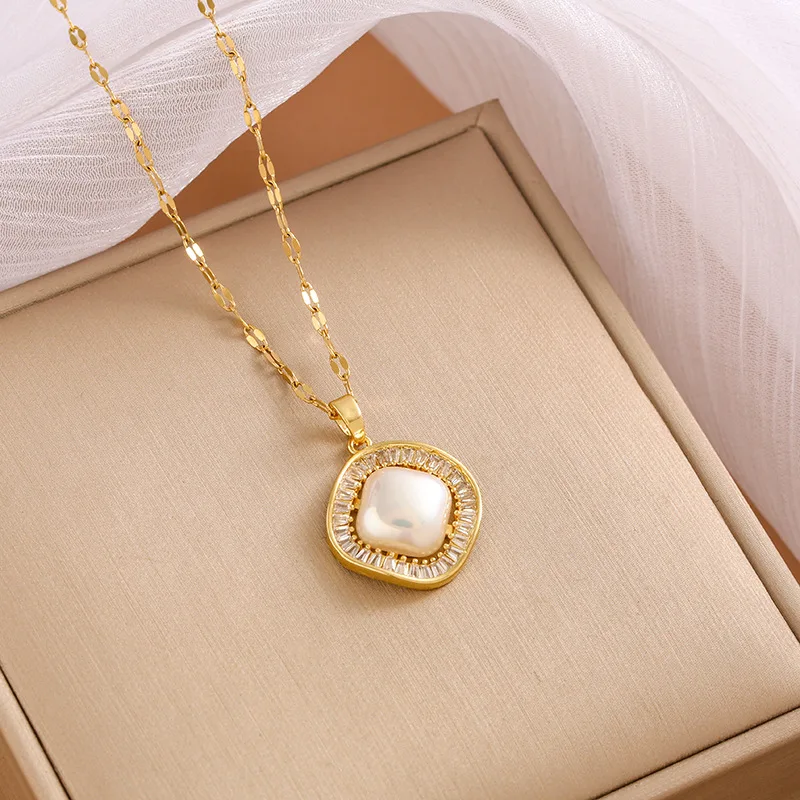 Kwadratowy naszyjnik ze stali tytanowej Wszechstronny naszyjnik z cyrkoniami