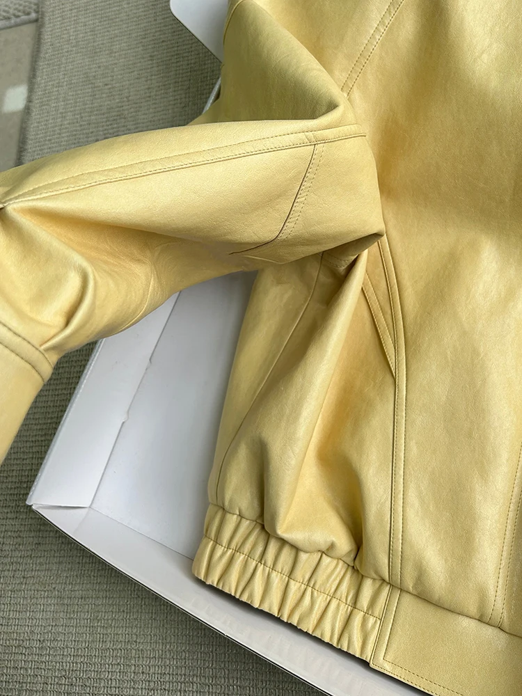 Lautaro Frühling Herbst Gelbe PU-Lederjacke für Damen mit Reißverschluss, Langarm, Looe Casual Luxus Designer Amerikanische Retro-Kleidung 2026 – Detail 10