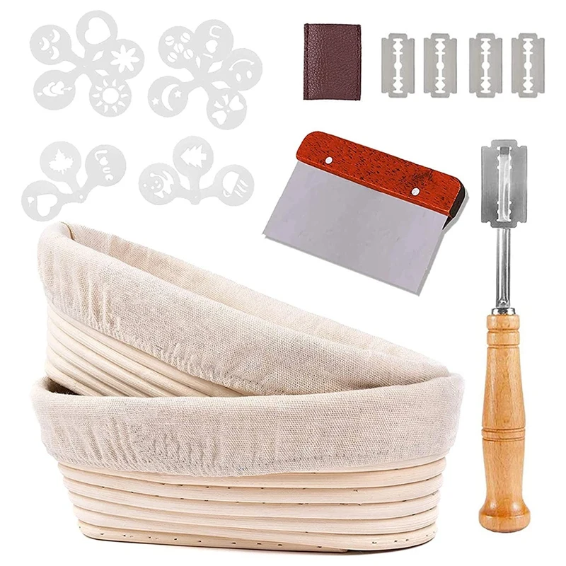 

1Set Bread Banneton Proofing Basket, 10 Inch Baking Bowl Kit For Sourdough With Dough Scraper, Bread Lame