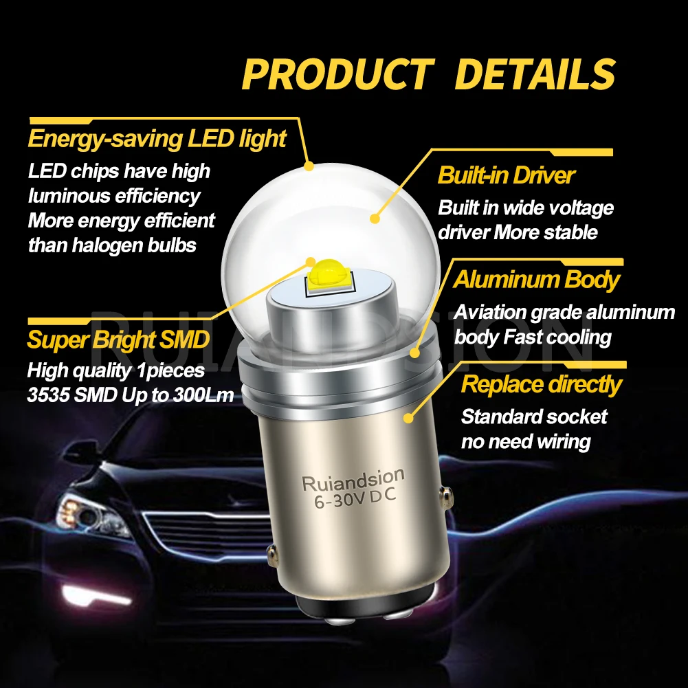 RUAINDSION 2x P21/5W 1157 BAY15D LED 1156 BA15S P21W BA15D LED Bulb Reverse Light Turn Signal Parking Brake Lights 6V 12V
