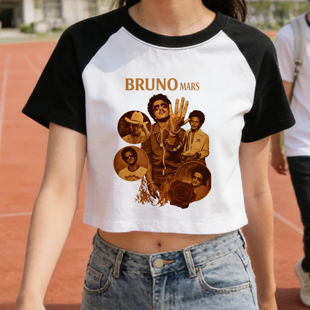 Bruno Mars cropped top ladies manga streetwear vintage japanese top tees korean fashion cute kawaii cutecore clearance sales