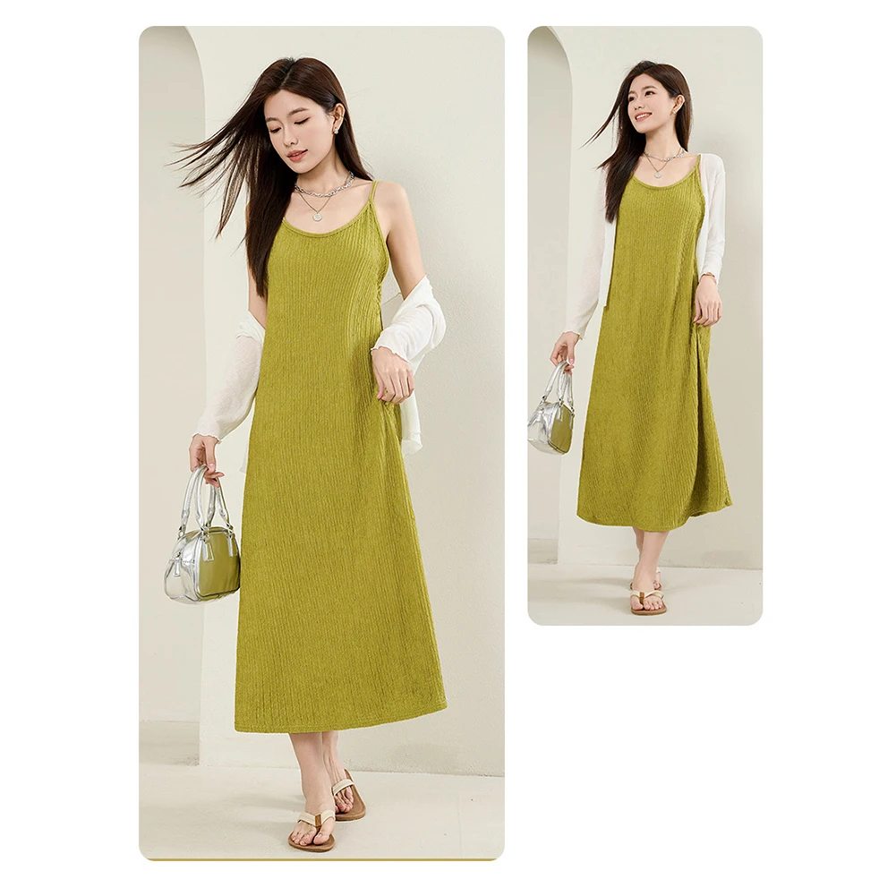 XXL تنورة طويلة مطوي العصرية المرأة الحمالات فستان غير رسمي جميع المواسم ارتداء العلامة التجارية الجديدة نسيج مرونة صغيرة #2