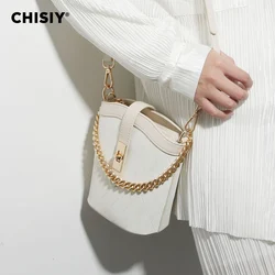 CHISIY Original Handmade Classic Elegant Chain Bucket Bag Texture Commuting Large Capacity Simple Handheld Crossbody Bag