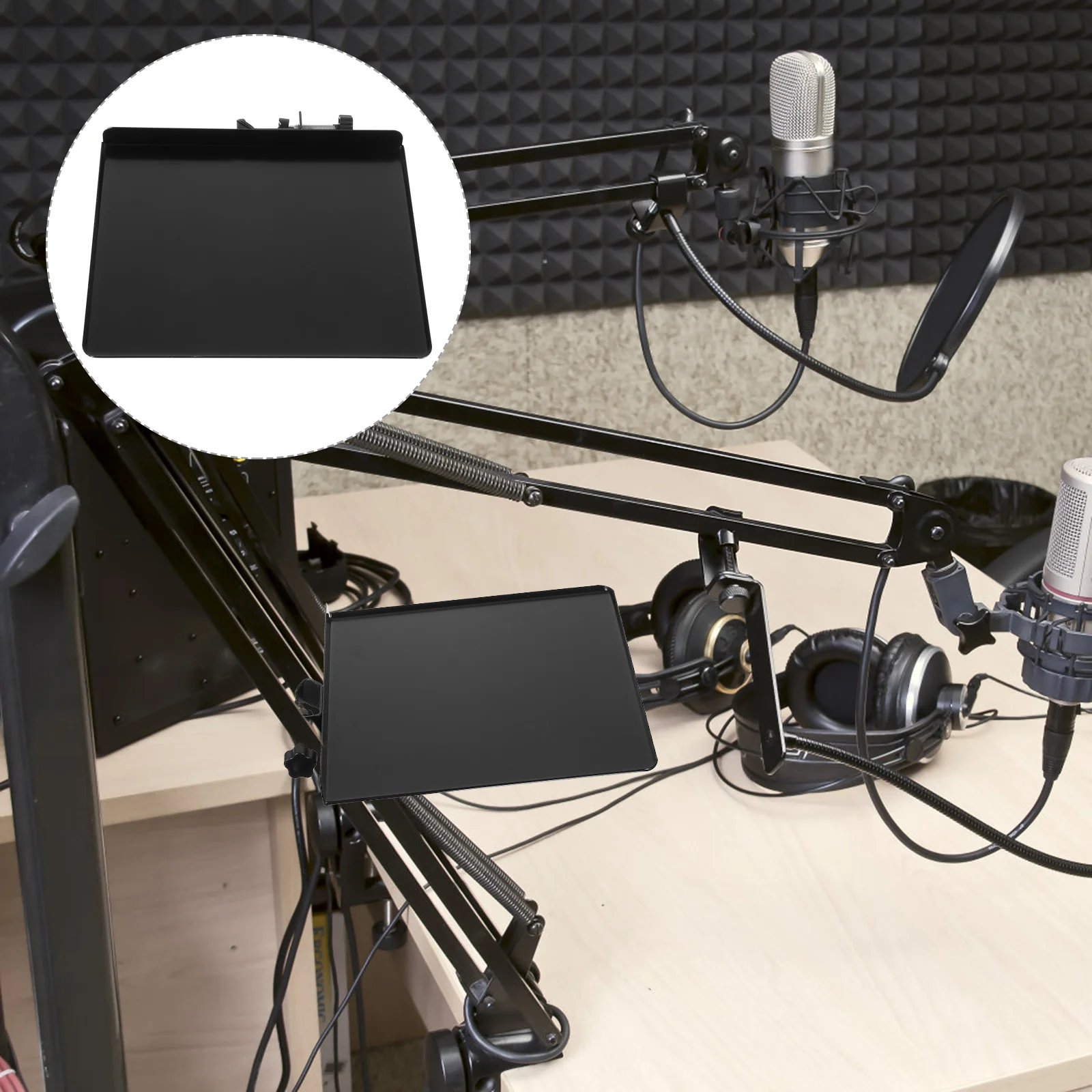 

Sound Card Tray Metal Clip on Mic Stand Holder Live Broadcast Shelf Recording Office Use Microphone Tray Mic Holder