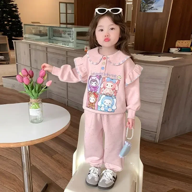 My Melody Anime Kawaii Sanrio Felpa con cappuccio a maniche lunghe Pantaloni Set Bambini carini Hello Kitty Camicia sportiva per il tempo libero per bambini Regali
